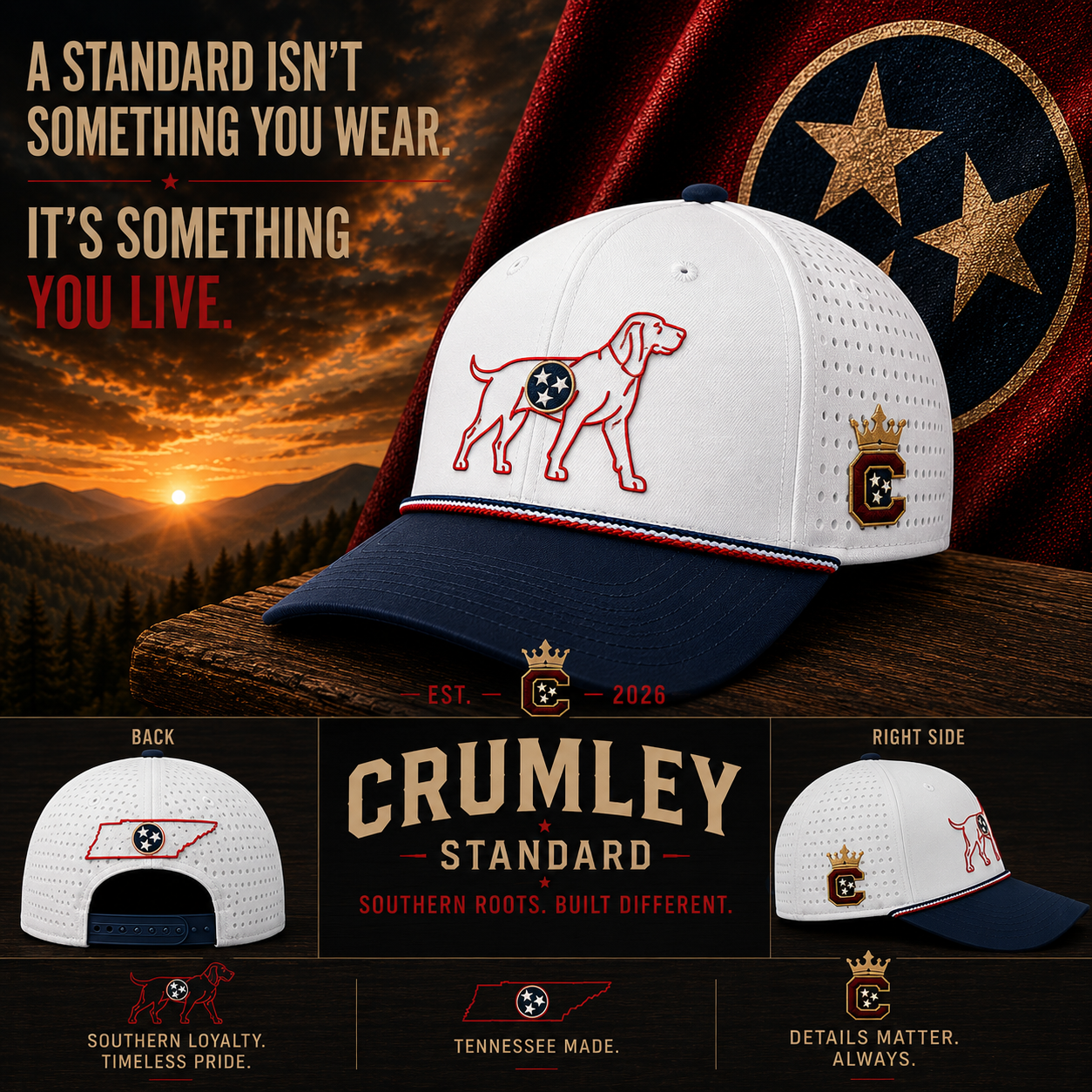 Crumley Standard “Heritage” Rope Hat – White/Navy