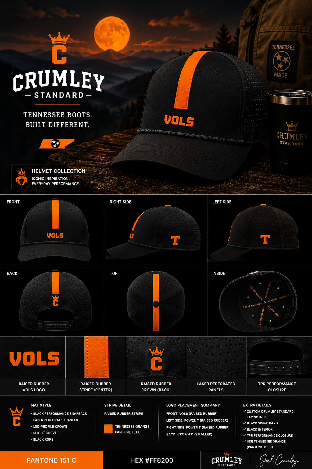 Crumley Standard Heritage Rope Hat | Vols Edition | Black/Orange