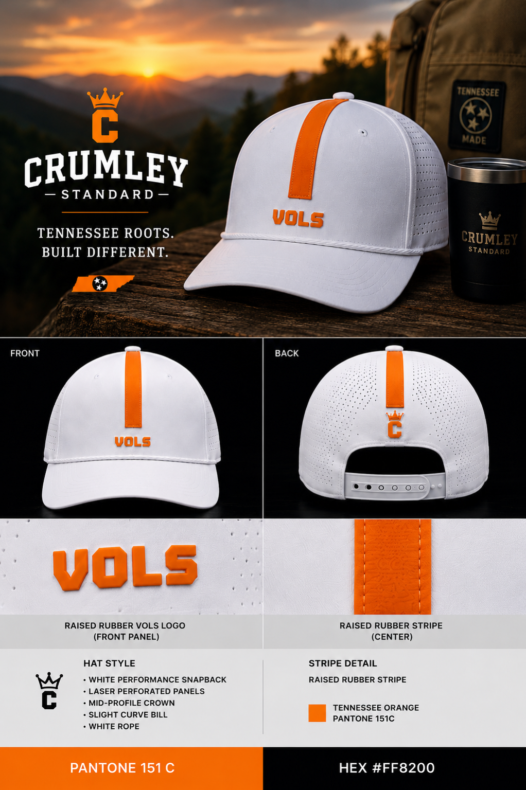 Crumley Standard Vols Heritage Rope Hat – White & Orange